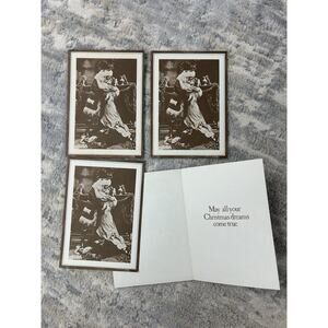 Vintage 70s Recycled Paper Products 4 Unused Christmas Cards Kissing Santa